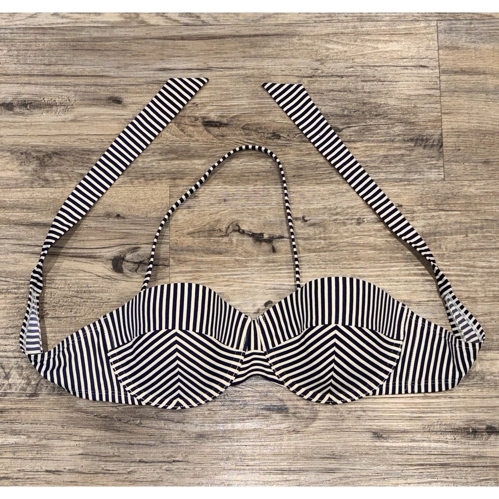 Tory Burch Wms Swim Bikini Top M Blue White Nautical Stripe Tie back Removeable - Picture 5 of 10
